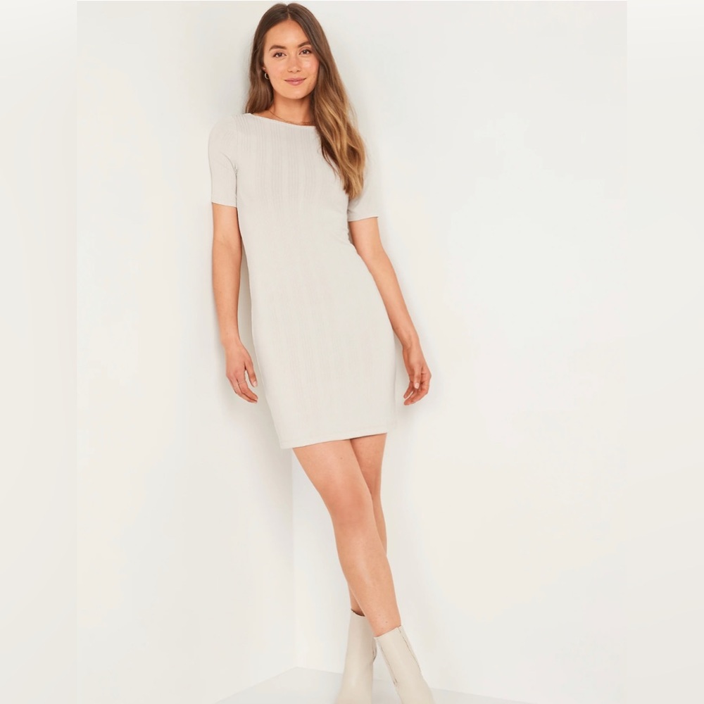 Fitted Rib-Knit Scoop-Back Mini Dress